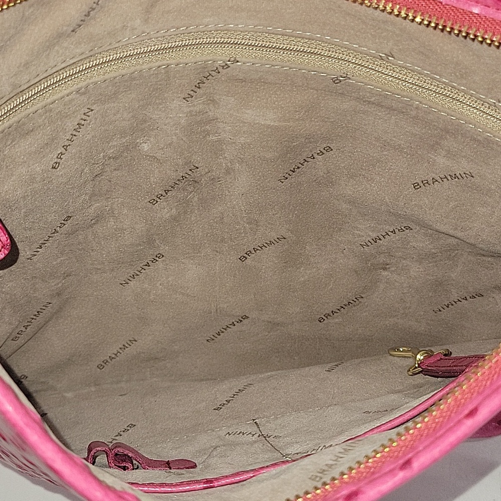Brahmin Raspberry Mason Ostrich Embossed Leather Crossbody Bag New - Picture 13 of 16